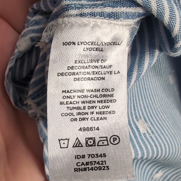 LOFT | Blue and White Striped Button Down Shirt with Polka Dot Embroidery Size M - Picture 6 of 6